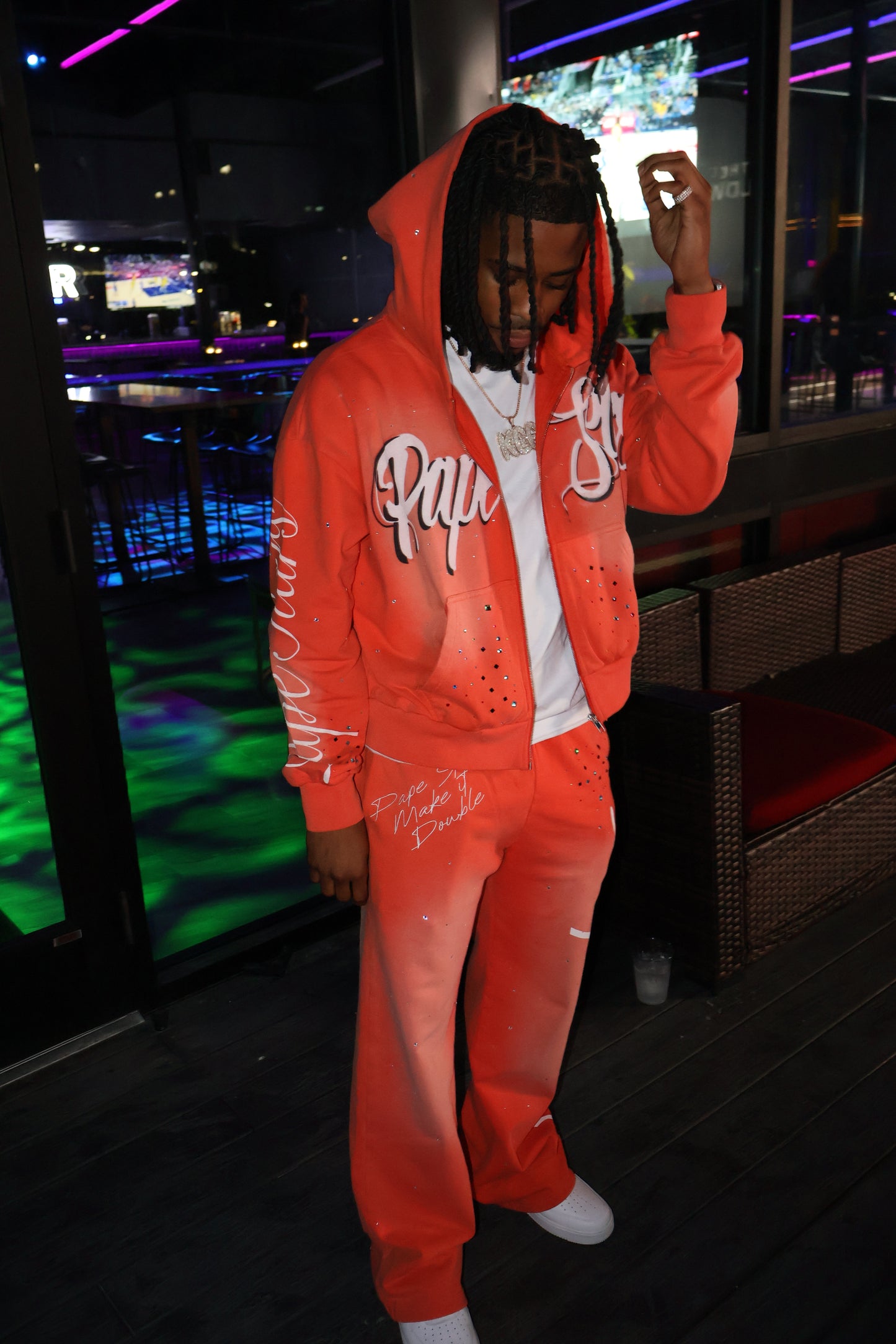 ORANGE RHINESTONE SWEATSUIT