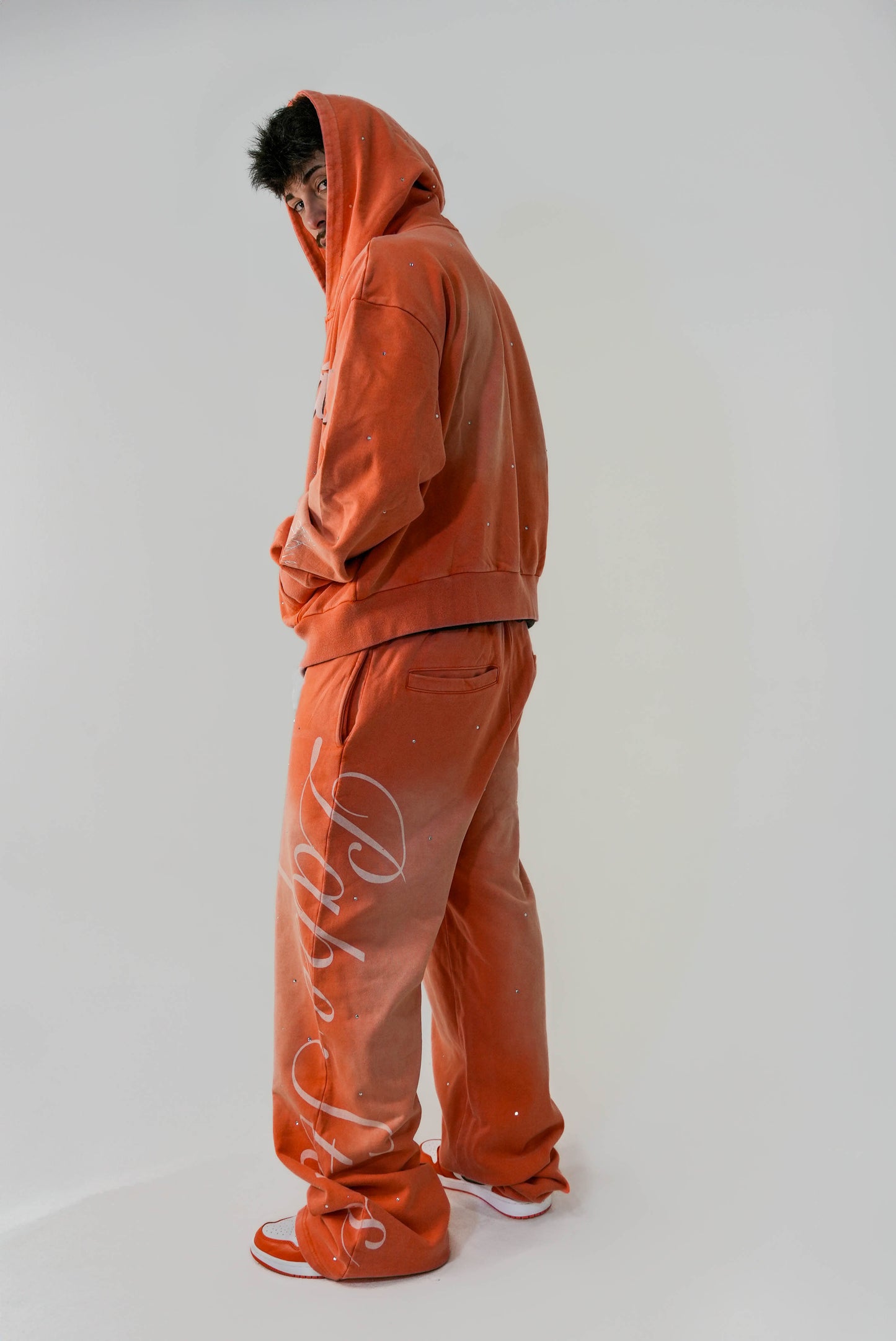 ORANGE RHINESTONE SWEATSUIT