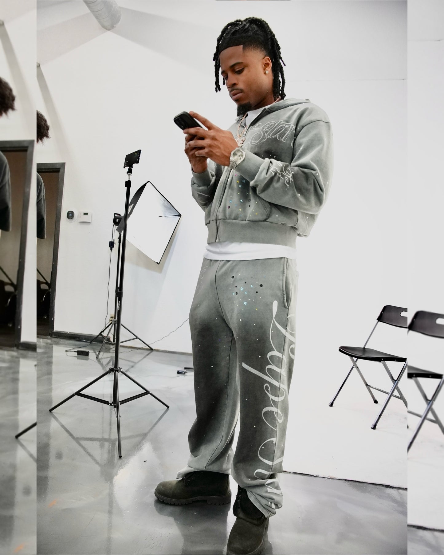 GREY RHINESTONE SWEATSUIT