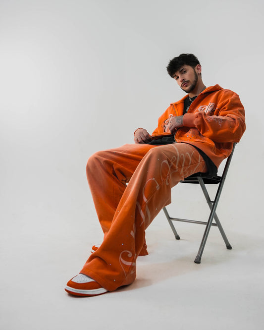 ORANGE RHINESTONE SWEATSUIT